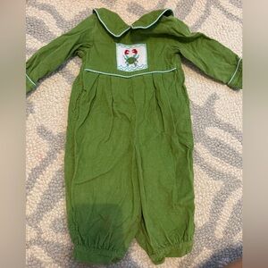 Green Baby Romper with Frog Embroidery